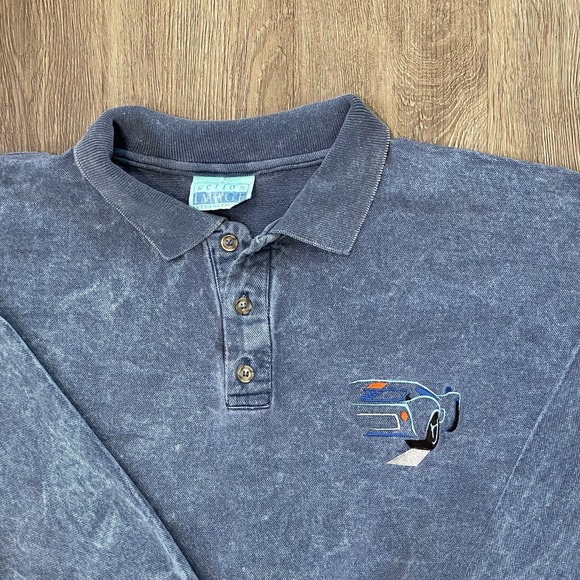 Vtg Acid Wash Shirt Size Medium Long Sleeve Blue Embroidered Ford GT40 Patterson - Picture 3 of 11